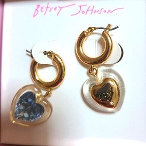 Hearts By Betsy Johnson hoop earrings blue. NIB.